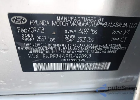 2018 Hyundai Sonata Sport из США, поврежденный, VIN 5NPE34AF1JH690918